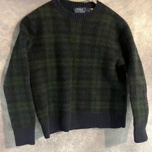 Polo Ralph Lauren Black Watch Plaid Wool Sweater Mens M Shrunk Fits Womens XS/S
